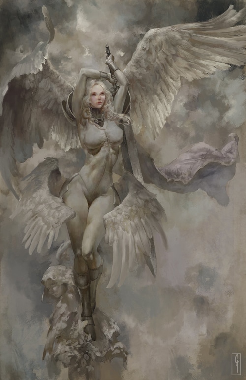 Teresa from Claymore with wings and sword