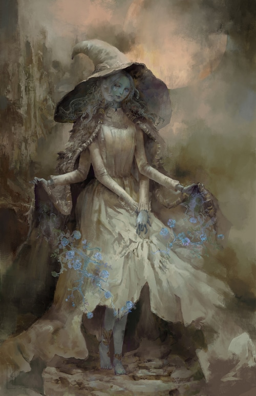Ranni the Witch from Elden Ring with blue flowers