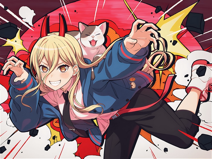 Chainsaw Man Power and Cat with Debris