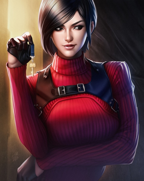 Ada Wong holding keys, Resident Evil fan art