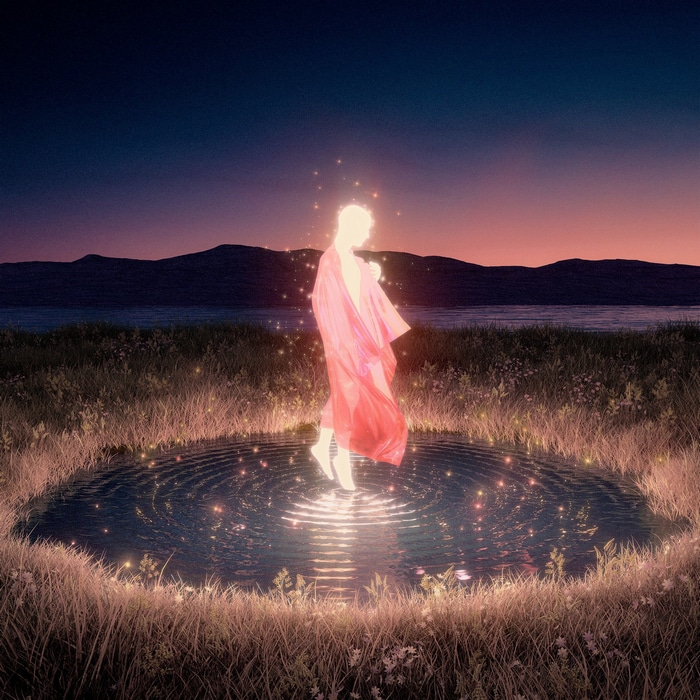 Hayden Clay Williams figure in red clothing by a pond
