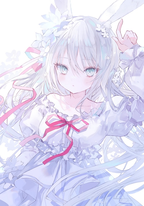 Anime girl with white hair and bunny ears