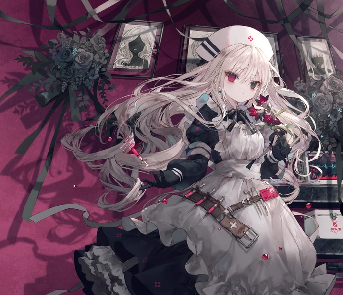 Maid with flowers and needles