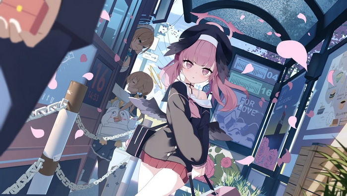 Shimoe Koharu and friends at a bus stop