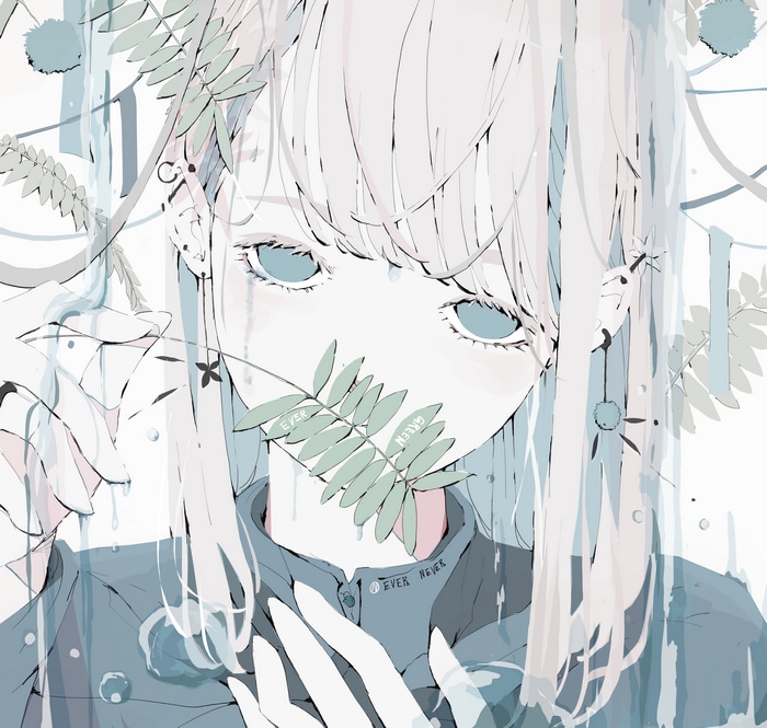 4K anime girl with leaves and water drops