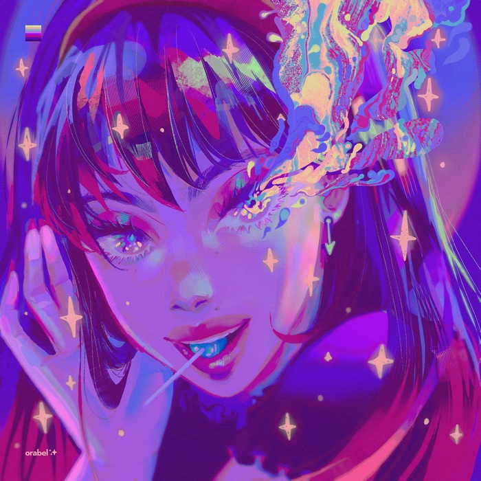 Orabel with multi-colored hair and lollipop
