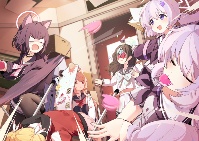 Blue Archive: Kyouyama Kazusa and friends in a chaotic classroom