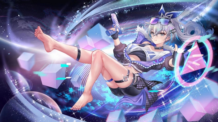 Silver Wolf with Gun in Space with Cubes