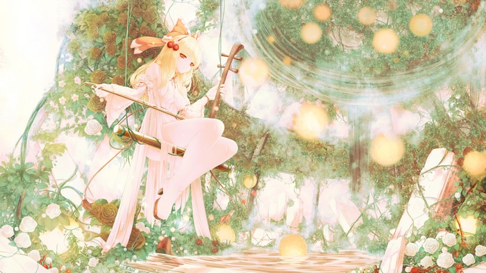 4K Anime Girl Playing Erhu in a Garden