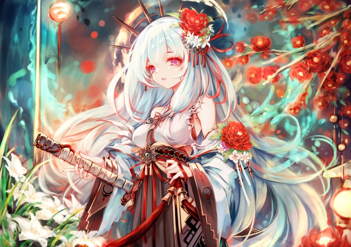 Anime girl with white hair and sword
