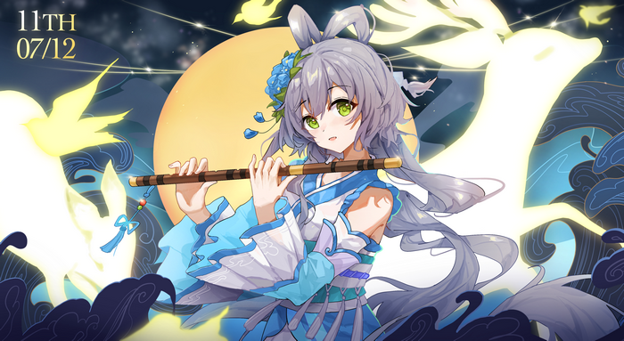 4K Anime Girl with Flute and Deer