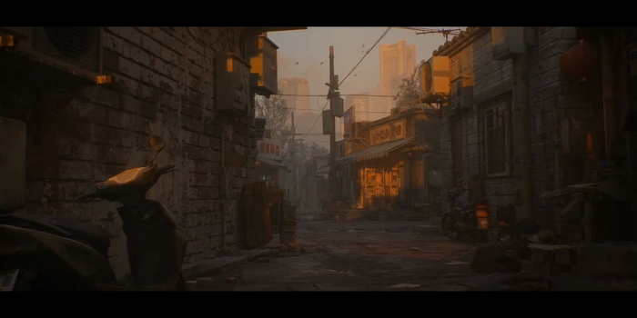 Retro city street with buildings and vehicles