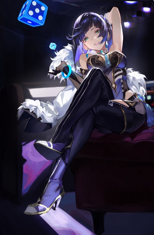 Yelan from Genshin Impact with dice and heels