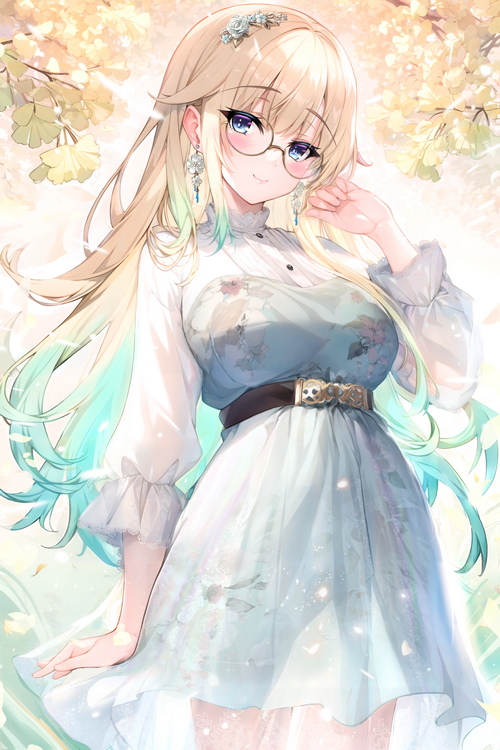 Anime girl with gradient hair and glasses