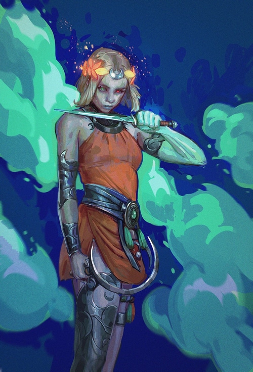 Hades character with dagger and scythe
