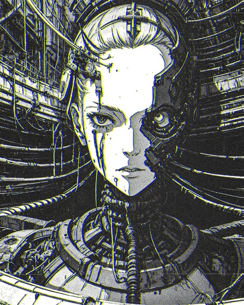 Cyberpunk cyborg with mechanical enhancements