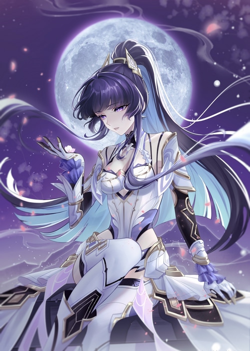 Raiden Mei from Honkai Impact 3rd under the moon