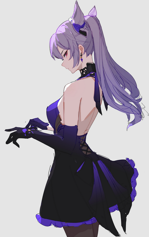 Keqing from Genshin Impact in a purple dress