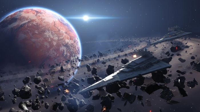 Star Wars Star Destroyers in an Asteroid Belt