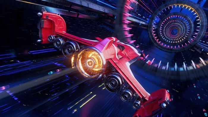 4K science fiction spaceship in a tunnel