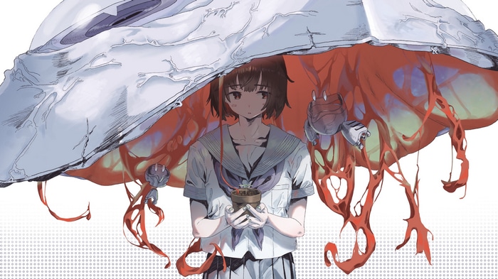 Girl in School Uniform Under a Creature-like Umbrella