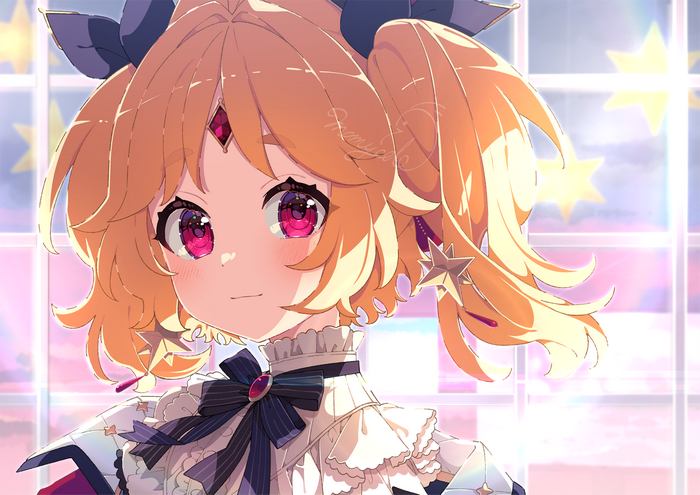 Anime girl with blonde hair and stars