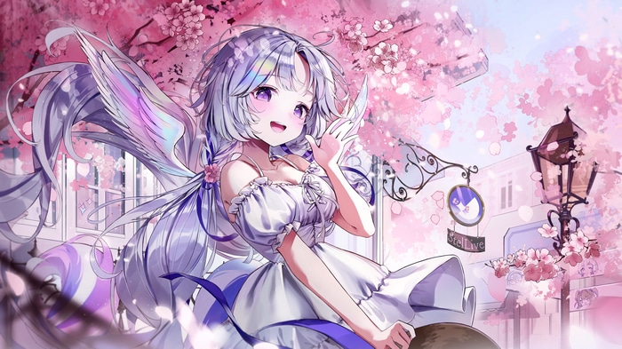 4K Anime Girl with Wings and Cherry Blossoms