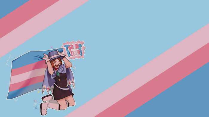 Trucy Wright holding a transgender flag