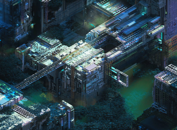 Futuristic abstract voxel structure illustration
