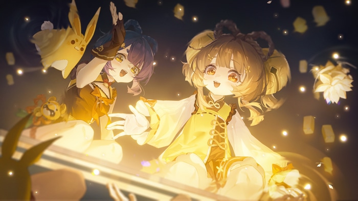 Yaoyao and Xiangling from Genshin Impact with lanterns