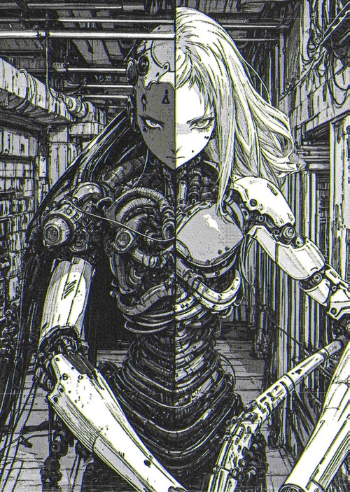 Cyborg with mechanical and human halves