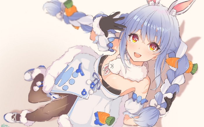 Usada Pekora with blue braids and carrots