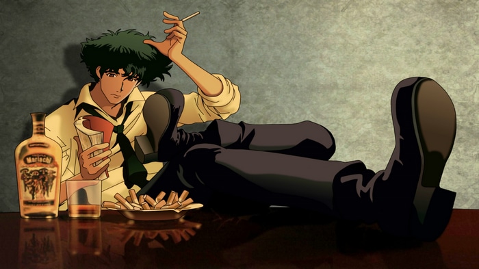 Spike Spiegel with alcohol and cigarettes