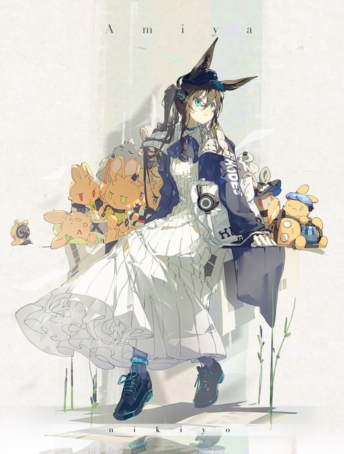 Amiya from Arknights with plush toys