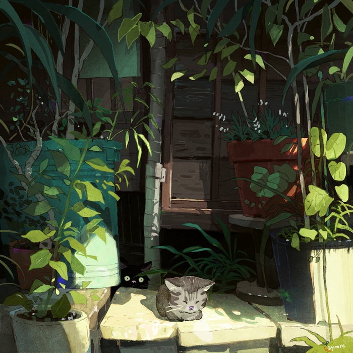 4K digital painting of cats in sunlight