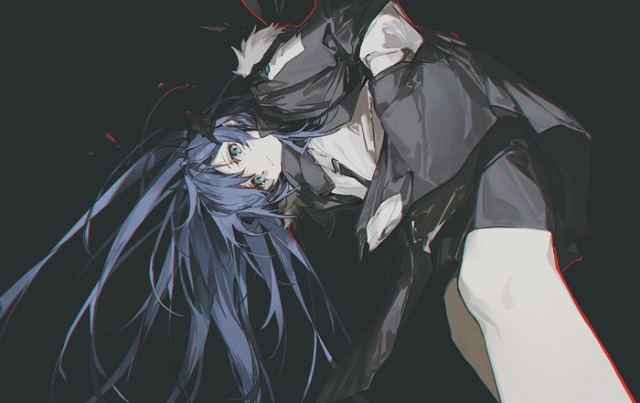 Anime girl with blue hair and blue eyes
