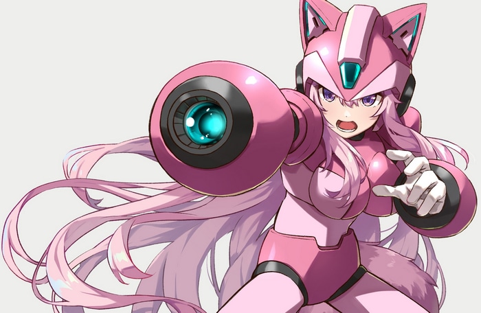 Hakui Koyori in pink Mega Man armor with cat ears