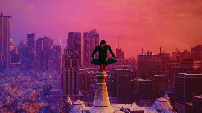 4K Spiderman Miles Morales on a rooftop
