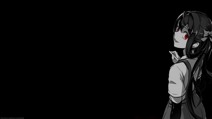 Anime girl with red eyes on black background