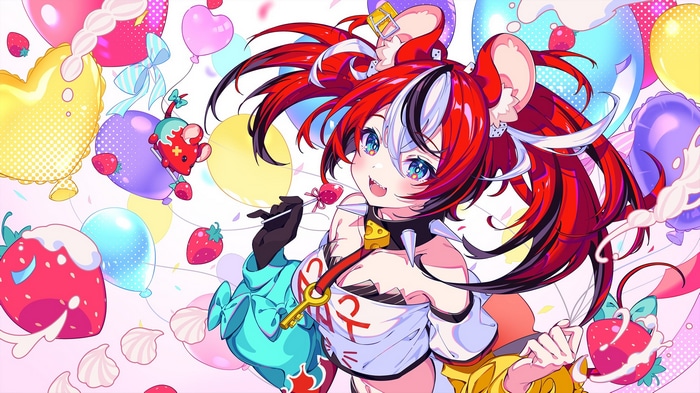 Hakos Baelz with Strawberries and Balloons