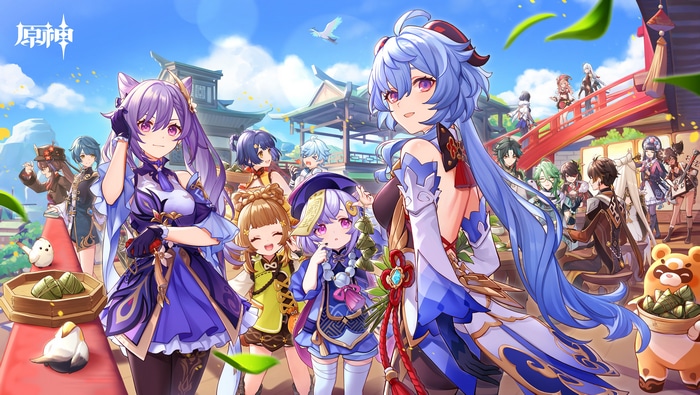 Genshin Impact characters celebrating outdoors