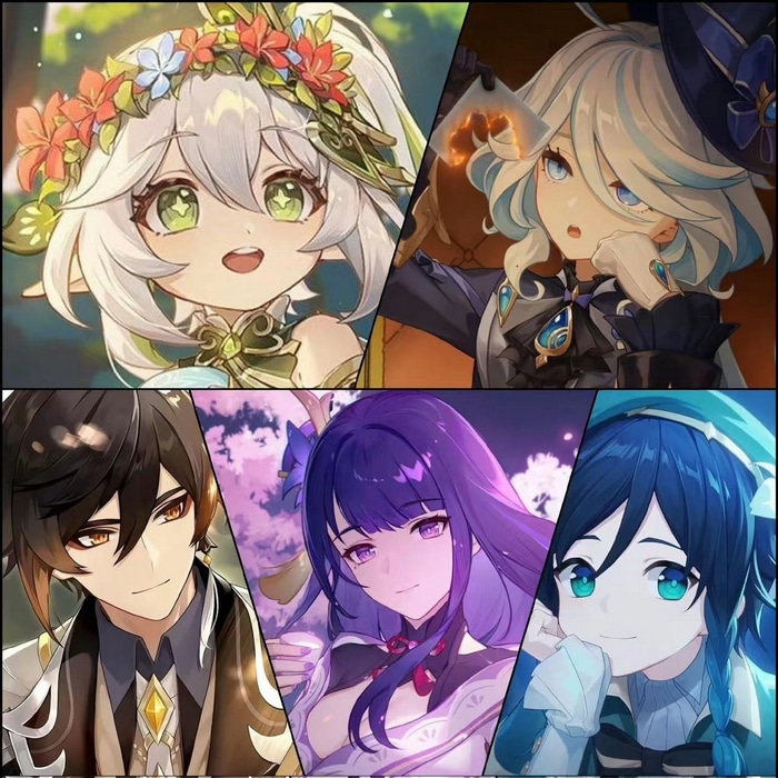 Genshin Impact Characters: Nahida, Focalors, Zhongli, Raiden Shogun, Venti