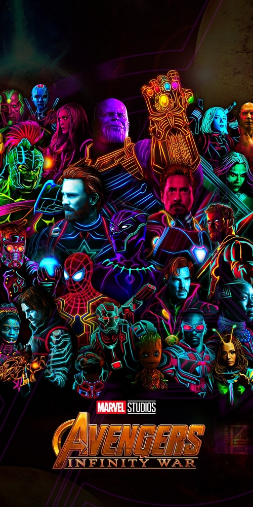 Avengers Infinity War Neon Art with Thanos and Heroes