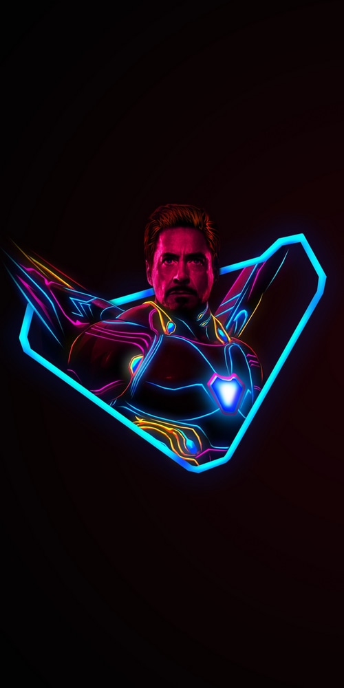 Tony Stark in a neon Iron Man suit