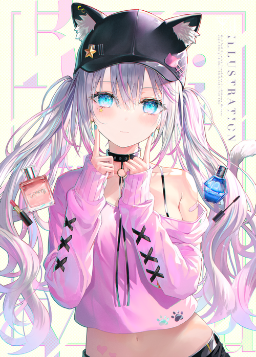Anime girl with cat ears and pink hoodie