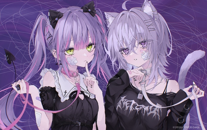 Tokoyami Towa and Nekomata Okayu as cat girls