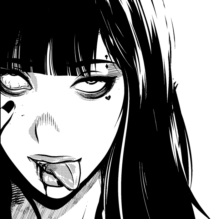 Gothic girl with tongue out and heart tattoo