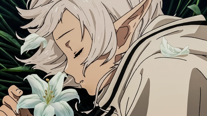 Sylphiette smelling a white lily in Mushoku Tensei
