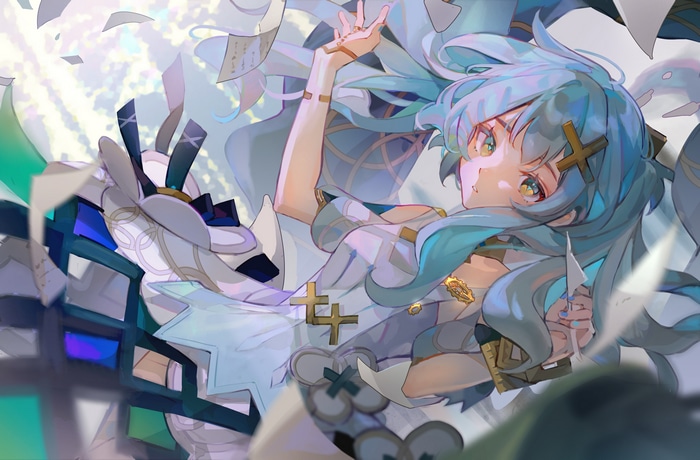 Faruzan with blue hair and papers