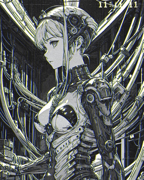 Cyberpunk Cyborg Girl with Mechanical Arms
